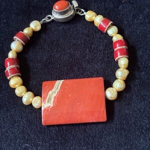 Jasper and Yellow Pearl Ceramic Beads Bracelet